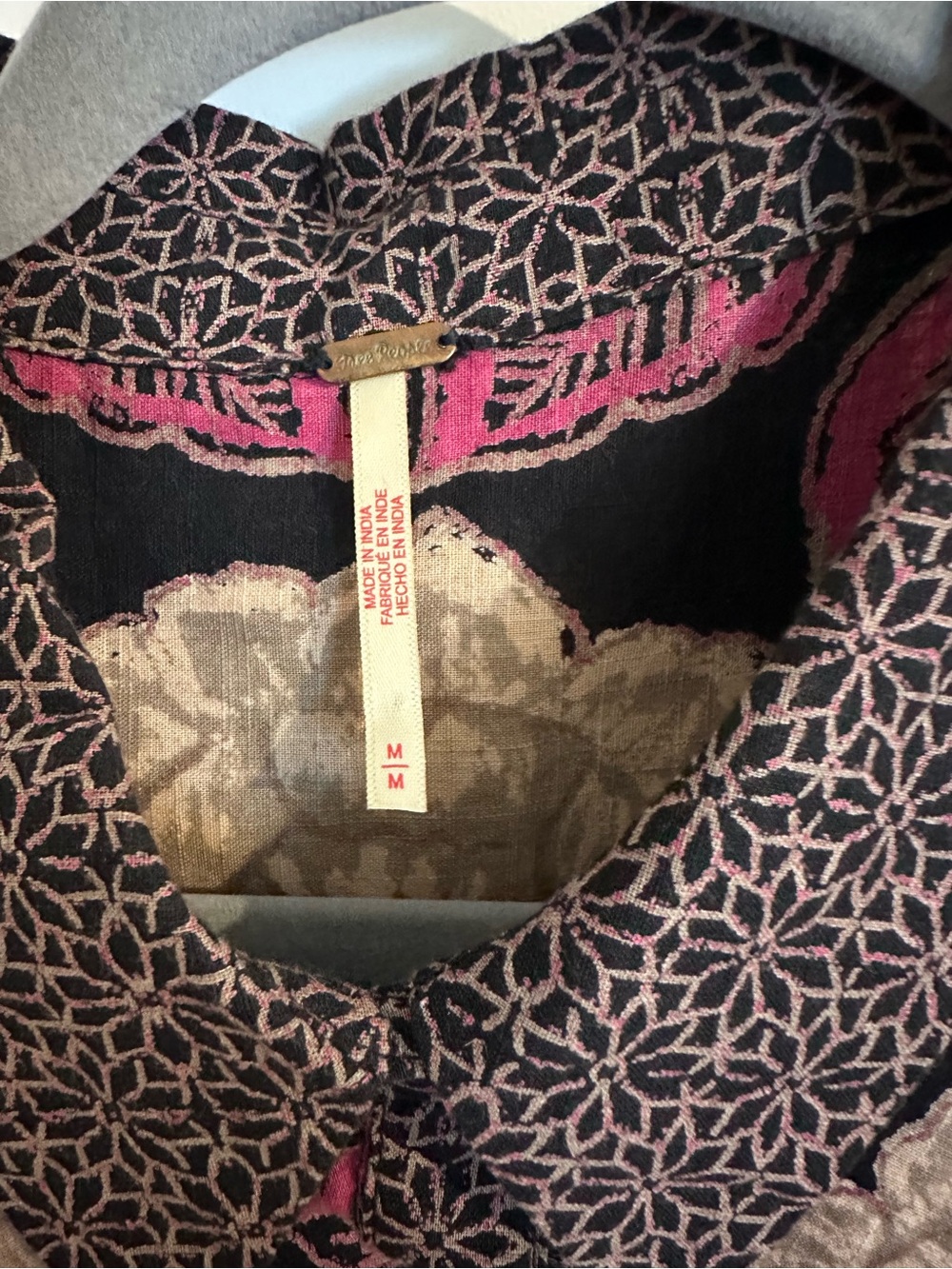 Free People Black Jacket with Pink and Cream Floral Print